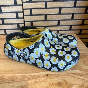 Crocs Black Sunflower Fur Lines‎ Clogs Size 11